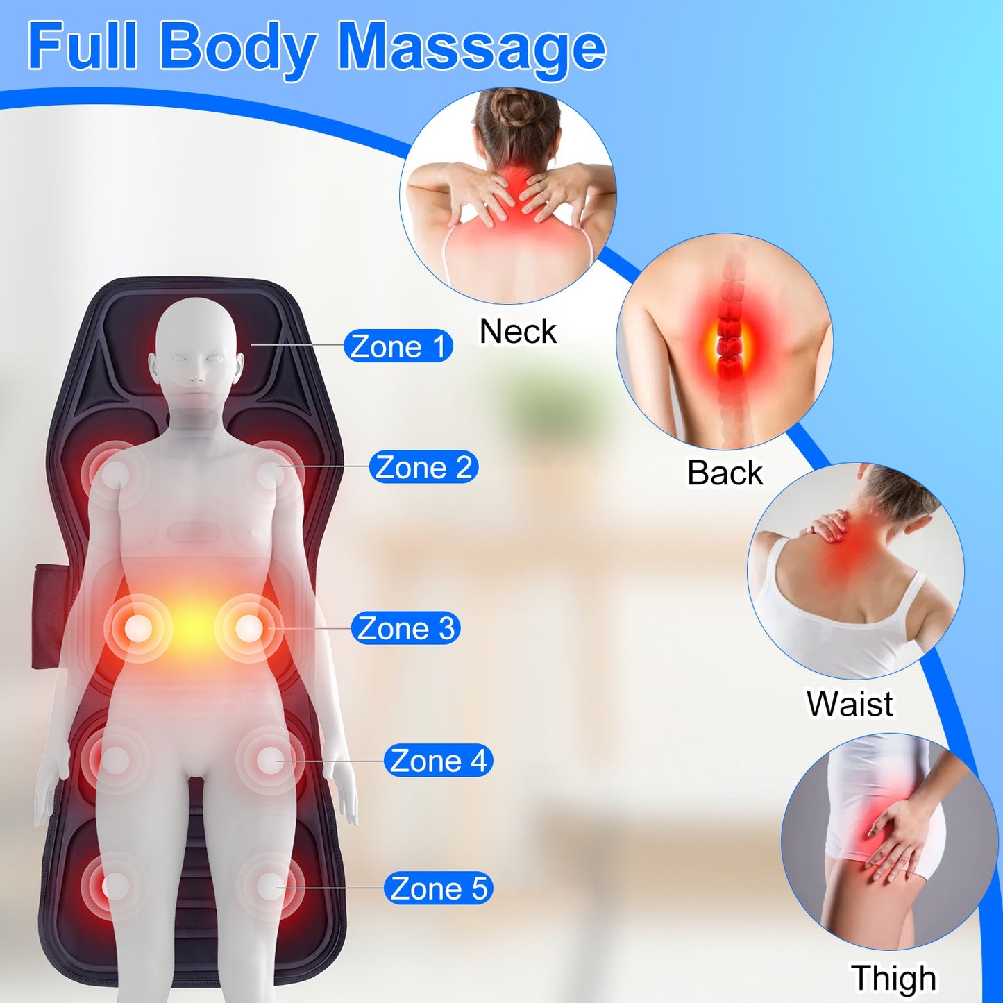 Full Body Massage Chair Pad with Heat - Back Massager Cushion for Home Office & Car Use
