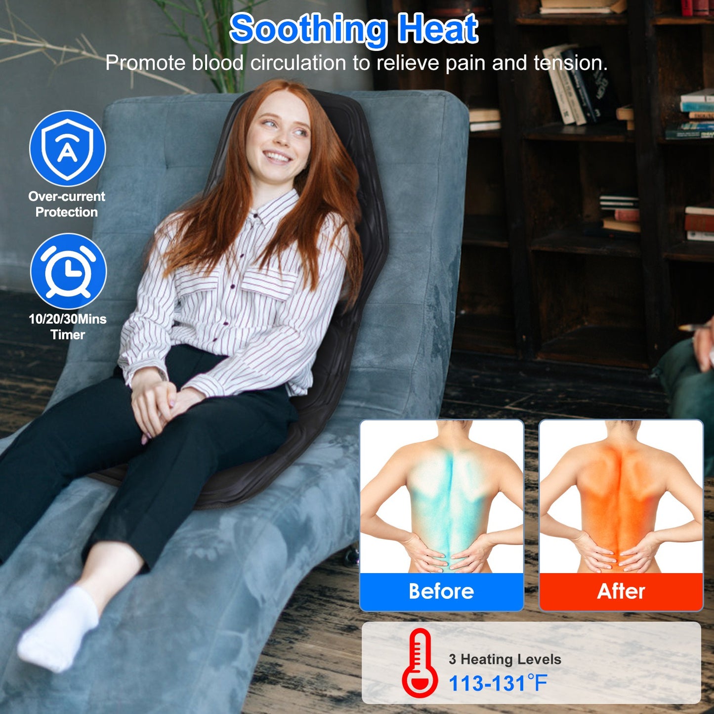 Full Body Massage Chair Pad with Heat - Back Massager Cushion for Home Office & Car Use