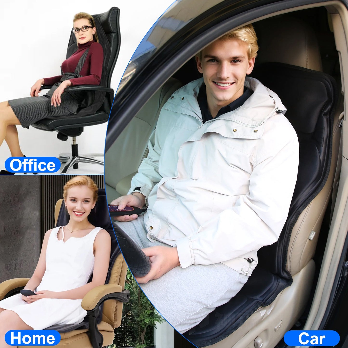 Full Body Massage Chair Pad with Heat - Back Massager Cushion for Home Office & Car Use