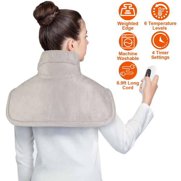 Electric Neck and Shoulder Heating Pad – 6 Heat Settings, Machine Washable Weighted Wrap with Auto Shut-Off